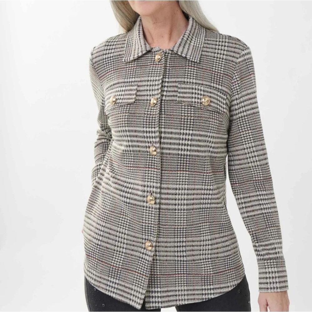 Joseph Ribkoff Black and White Plaid Button-Down Shirt